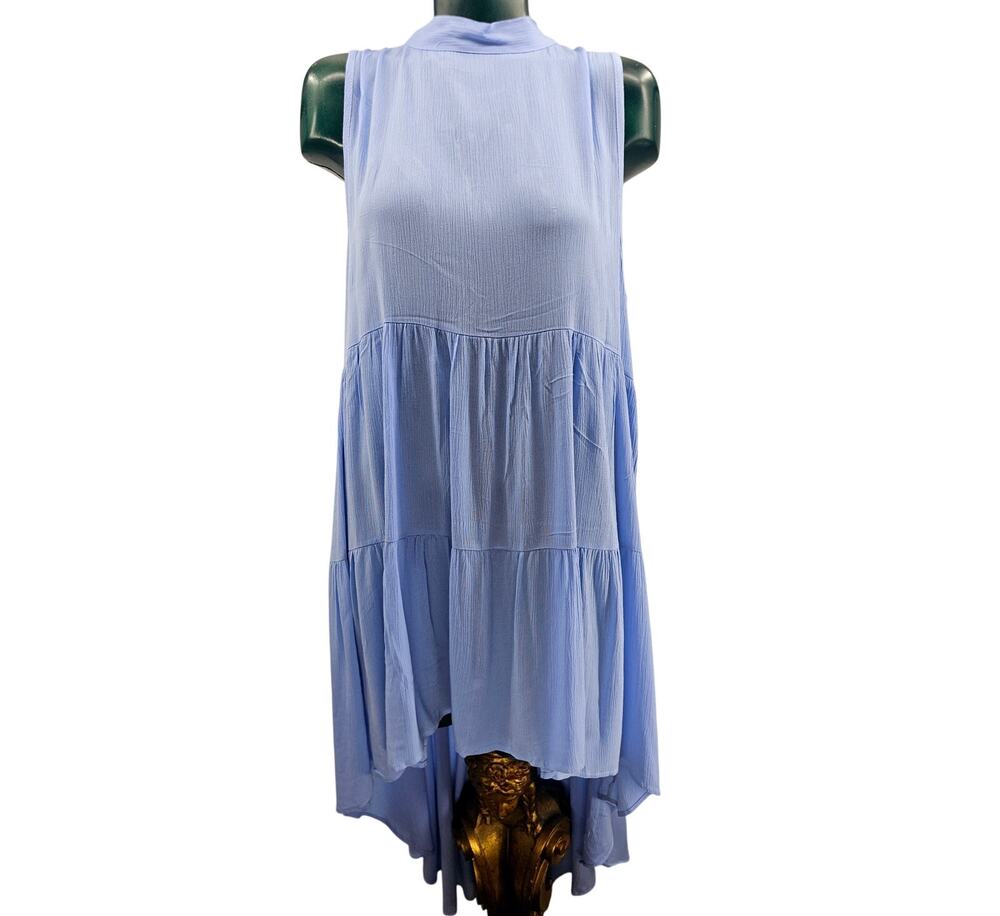 Fantastic Fawn Pastel Blue High Low Tiered Midi Dress Sleeveless M Boho 3375
